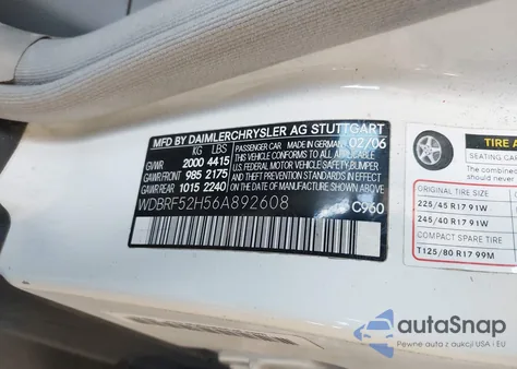 2006 Mercedes-Benz C 230 Sport from USA, damaged, VIN WDBRF52H56A892608